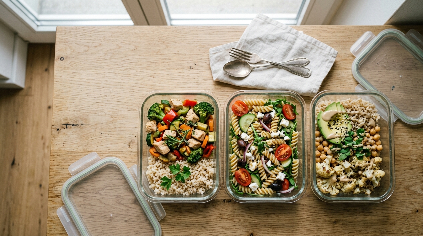 Drei Meal-Prep-Boxen mit schnellen Feierabend-Rezepten unter 30 Minuten